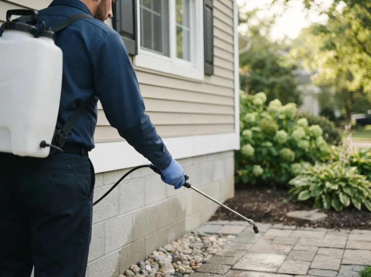 Pest control technician inspecting a home in Flatwoods, LA
